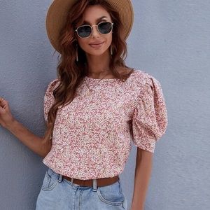 Shein Floral Puff Sleeve Blouse
